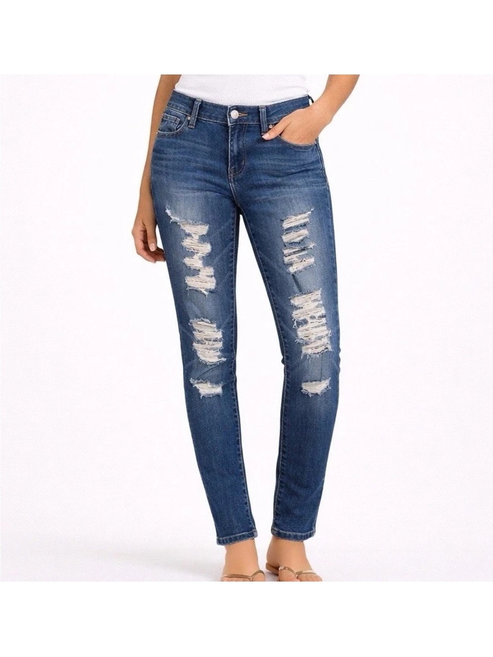 PacSun Ankle Jegging Jeans 26 Medium Wash Skinny Mid Rise Distressed Stretch